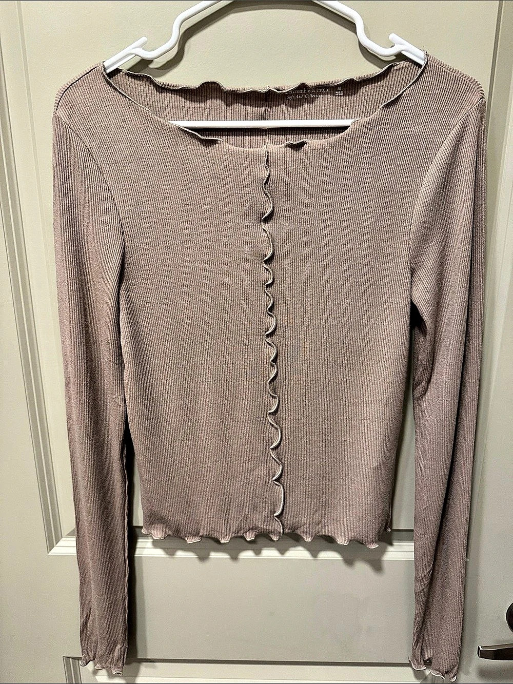 Abercrombie & Fitch Soft A&F Collection Ribbed Long Sleeve Top Brown Medium